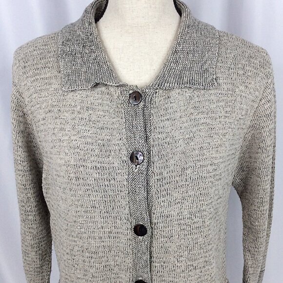 United Knitwear Co Cardigan Sweater Womens Size Small Beige Cotton Linen Blend - Picture 5 of 9